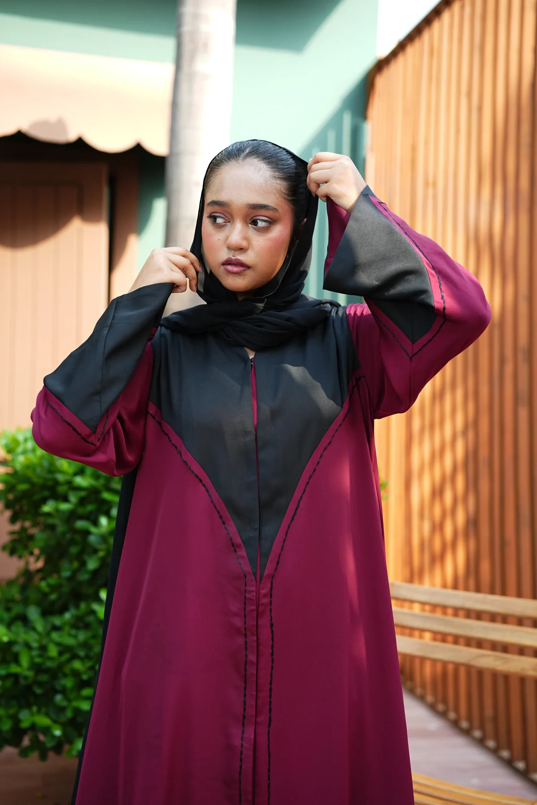 Maroon Designer Abaya - Image 7