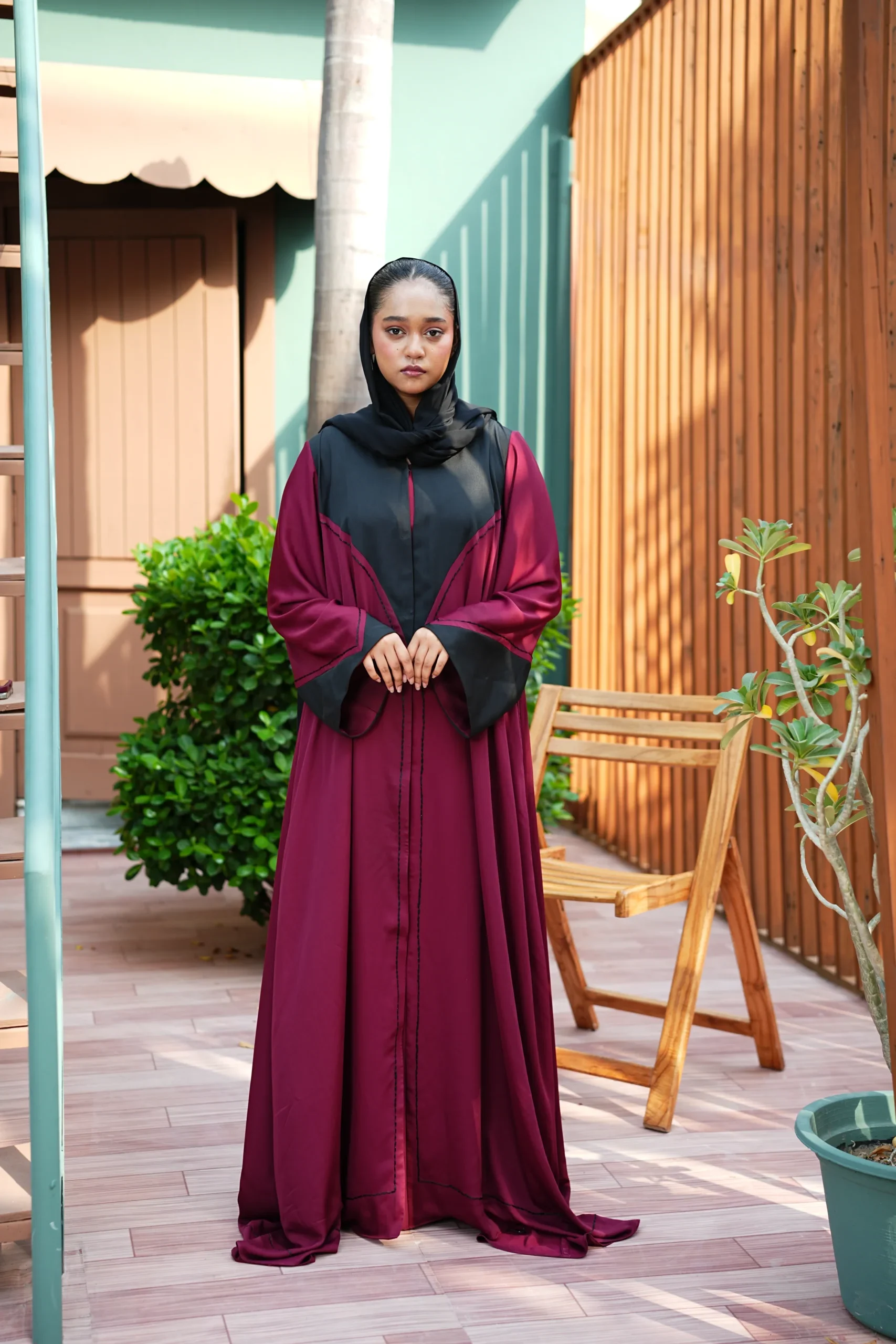 Maroon Designer Abaya - Image 6