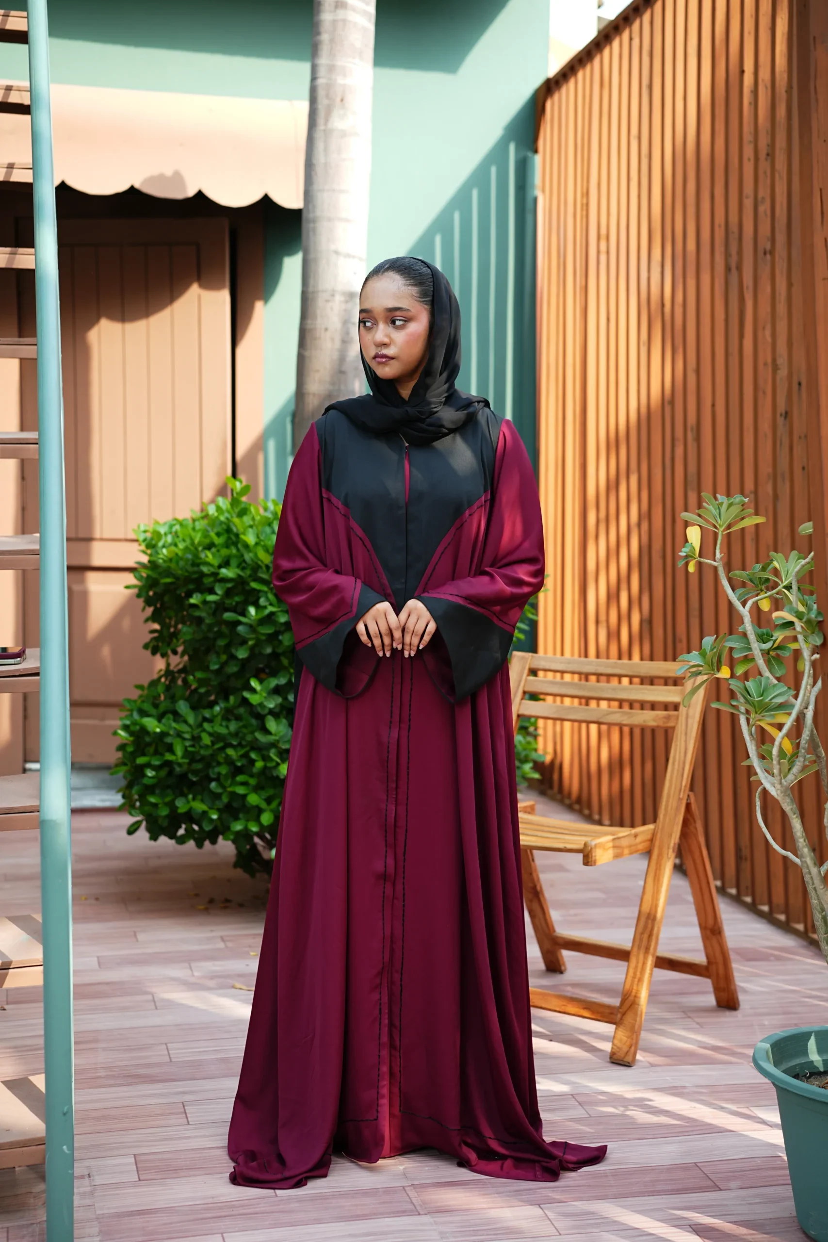 Maroon Designer Abaya - Image 5