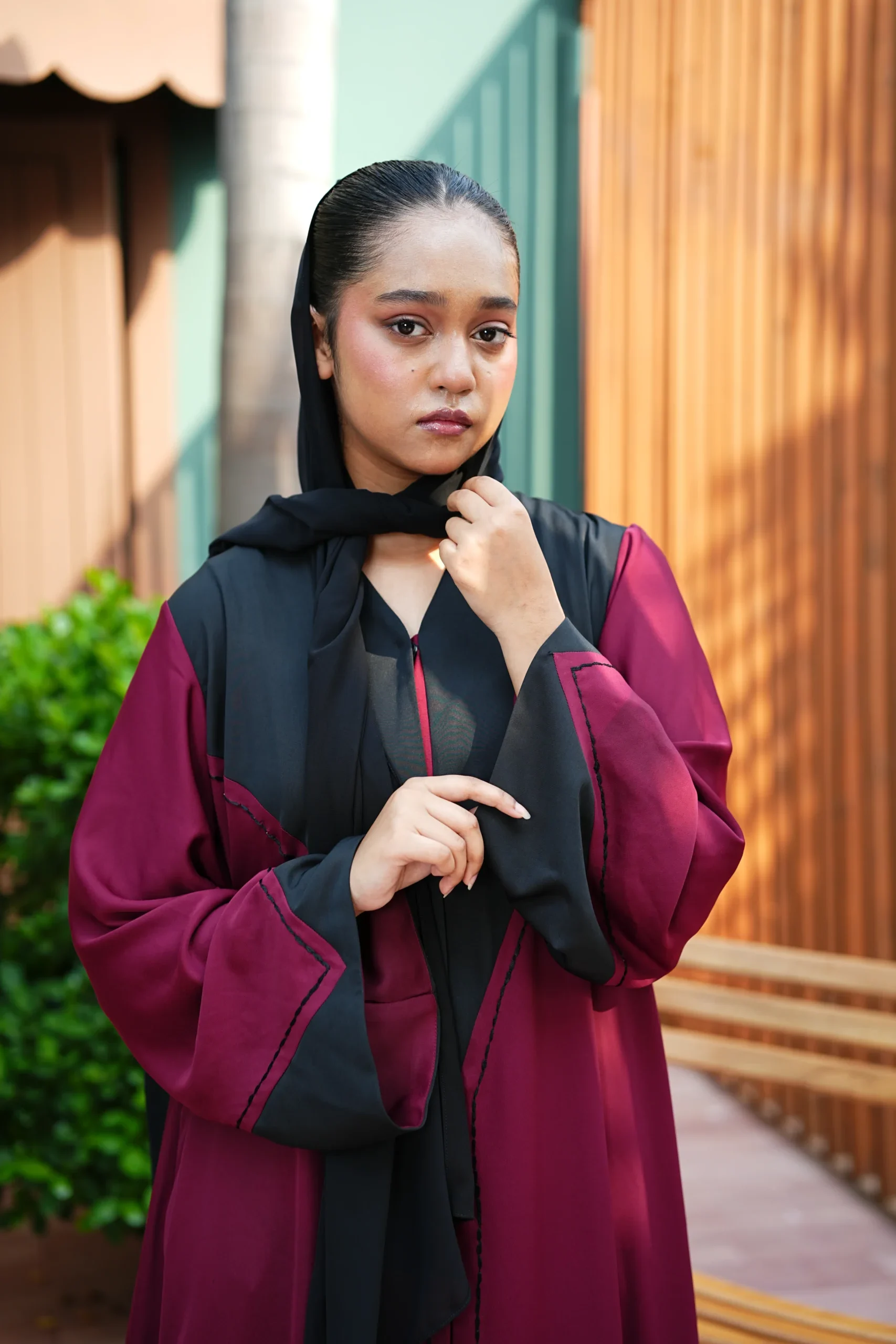 Maroon Designer Abaya - Image 4