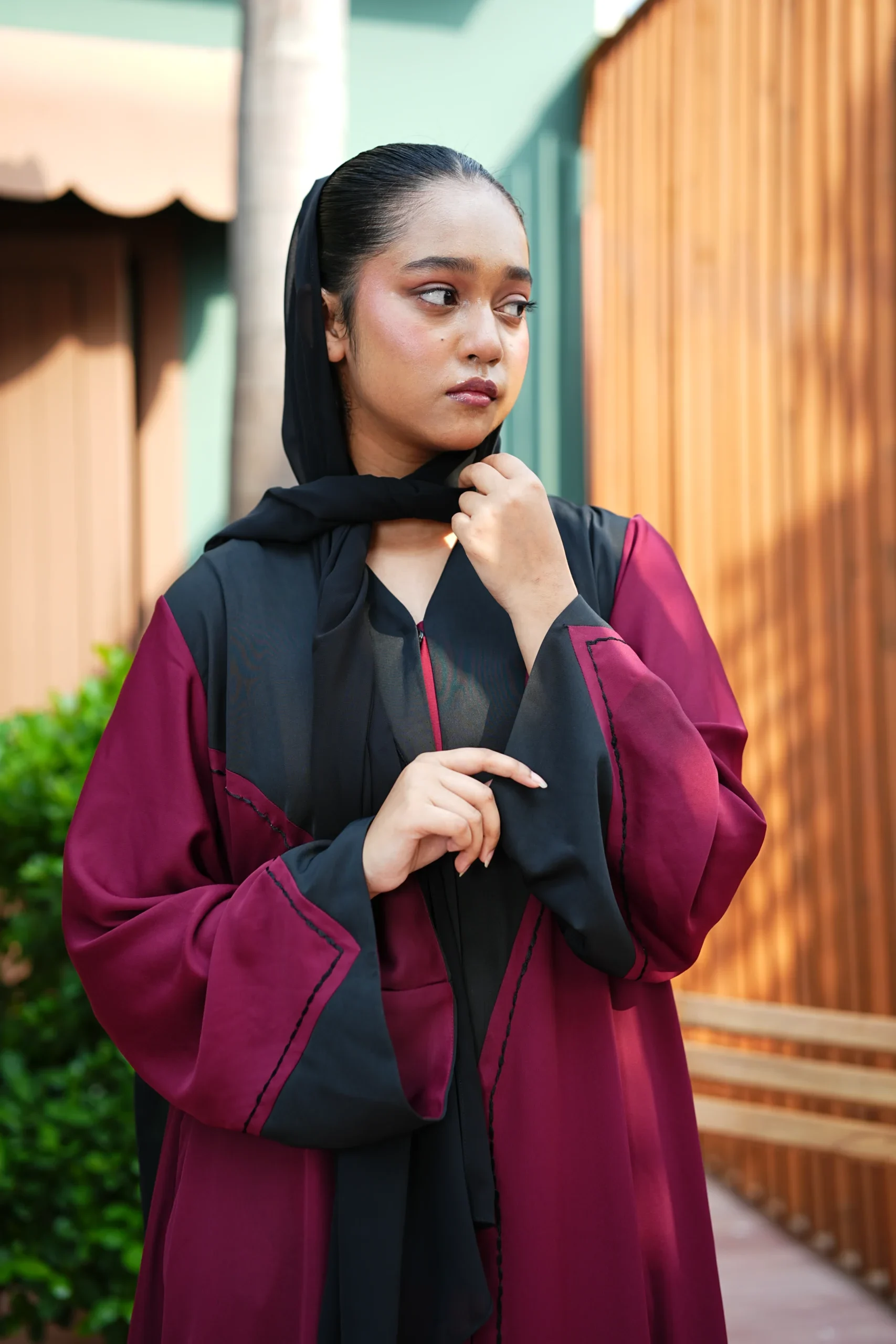 Maroon Designer Abaya - Image 3